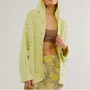 FREE PEOPLE Homestead Cable Cardigan size medium color LIME🍋‍🟩 NWOT